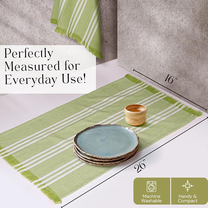 Stripe Tea Towels 4 Pack, 16x26 Inches, Dish Towels for Kitchen Drying, Reusable Rags, Absorbent and Washable Cloths, Cleaning Towels for Dishes and Everyday Use - Lemon Green