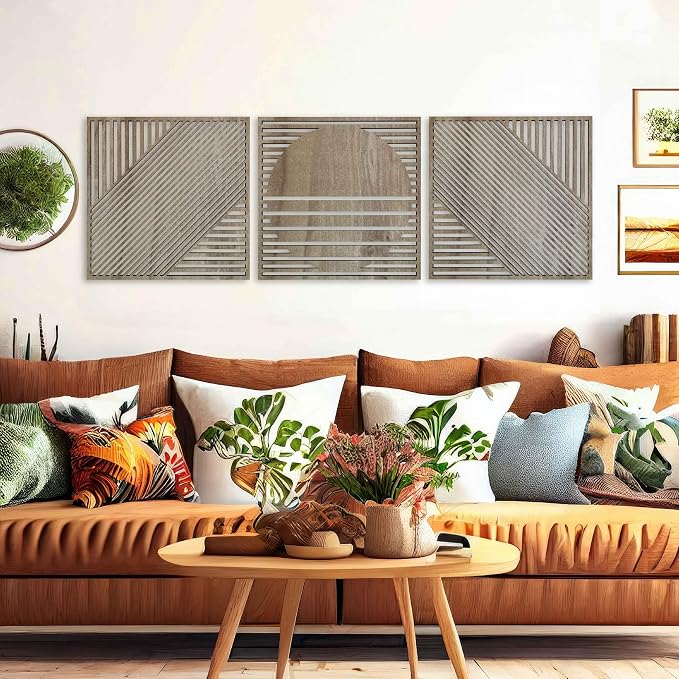 Mid Century Modern Wood Wall Art Boho Style, Large Wall Decoration for Retro Interiors, Handcrafted Wooden Wall Art, Boho Wood Wall Decor Gift