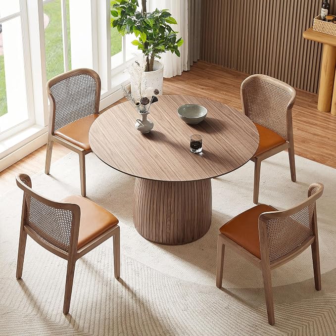JUSTONE 47.2''Round Dining Table for 4,Modern Kitchen Table with Wooden Pedestal Base,Minimalist Elegant Dining Table for Living Room, Dining Room(φ47.2"x29.5"H, Walnut)