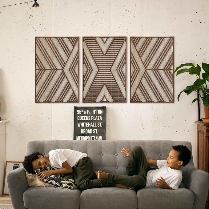 Art Deco Style Geometric Wood Wall Art, Mid Century Modern Wooden Wall Art Panel, Large Wall Decor for Bedroom, Office or Living Room