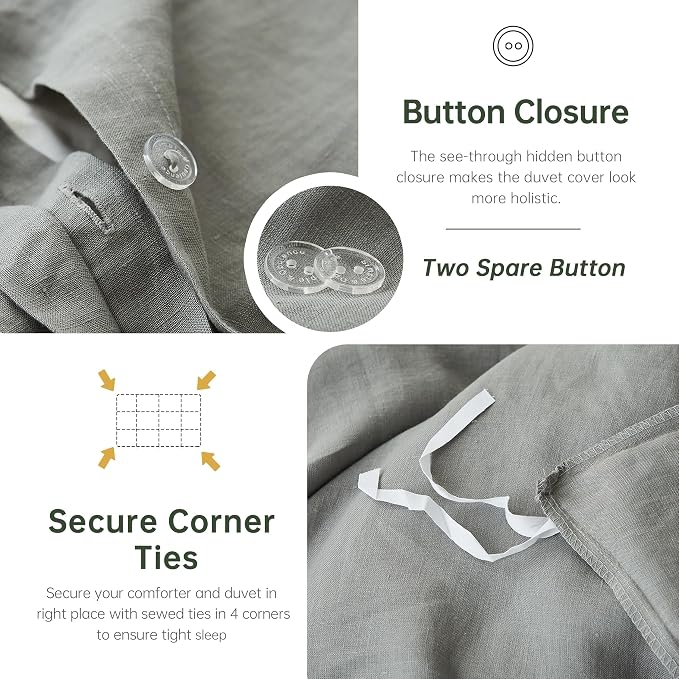 Simple&Opulence 100% Linen Duvet Cover Set, 3 PCS Ultimate Grey Duvet Cover King Size, Breathable Soft Comfy Linen Bedding Comforter Cover with 2 Pillowcases(Ultimate Grey, 104"x92")