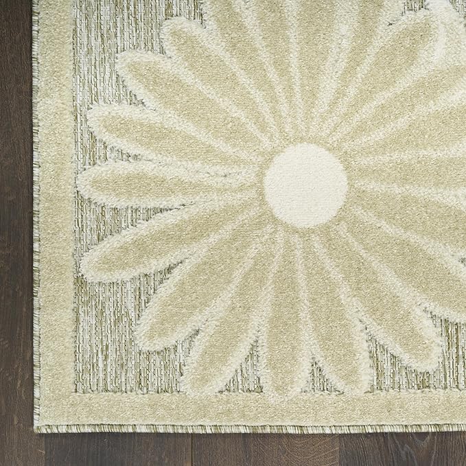Nourison Home Aloha Ivory Sage 9' x 12' Area Rug - Easy Clean, Non Shedding, Bed Room, Living Room, Dining Room, Kitchen (9' x 12')