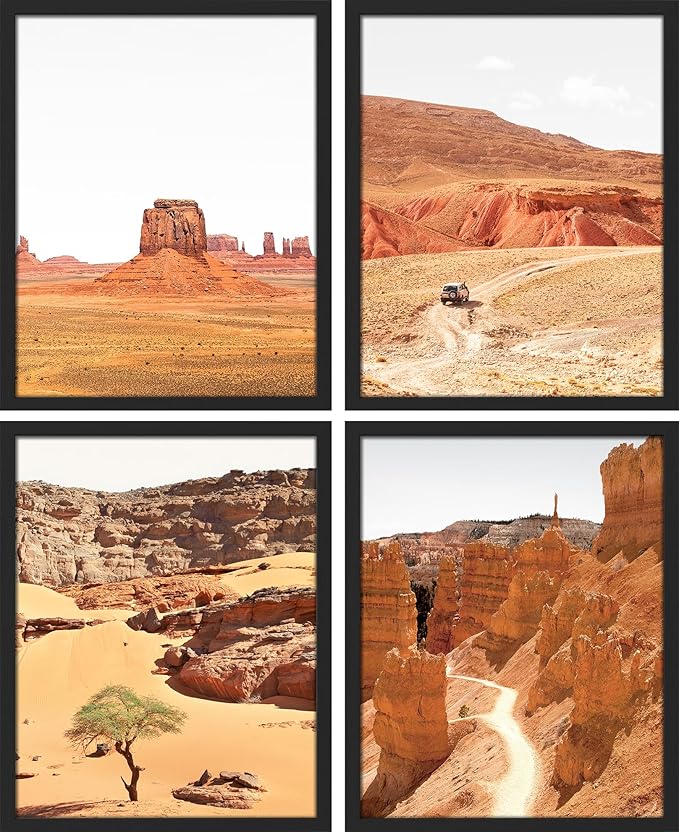 SIGNWIN Framed Arizona Texas Mountain Valley Wall Art, Set of 4 Landscape Wall Decor Prints, Nature Wilderness Wall D¨¦cor for Living Room, Bedroom Black - 12"x16" Black
