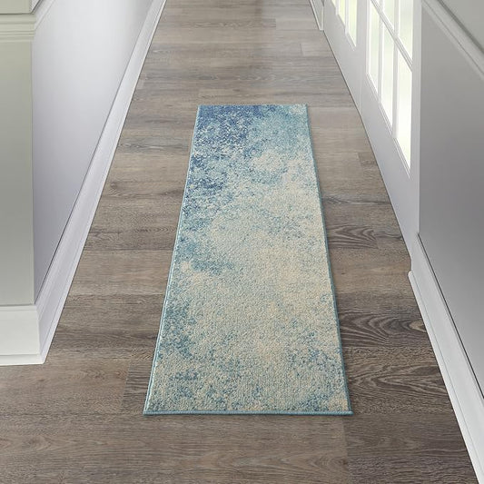 Nourison Home Passion Navy/Light Blue 1'10'' x 6' Area-Rug, Modern, Abstract, Easy-Cleaning, Non Shedding, Bed Room, Living Room, Dining Room, Kitchen, (6' Runner)