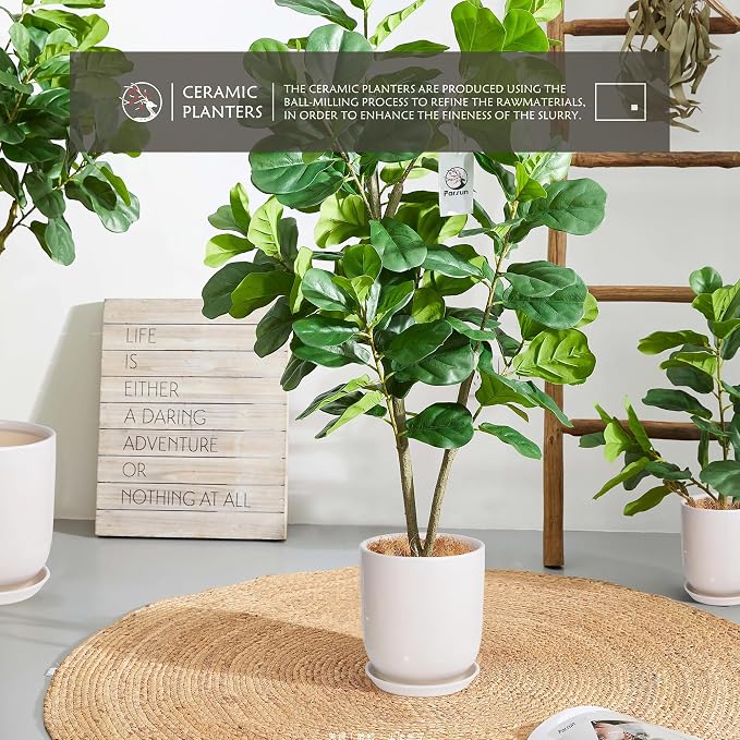 10in Plant Pot，Ceramic Plant pots，Ceramic Planter for Indoor Plants Outdoor,Mid-Century Modern Home Decor, Modern Flower Pot, Large Plant Pot with Drainage Hole and Saucer