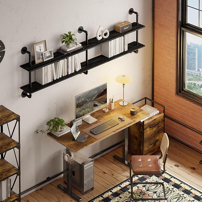 HDDFER Floating Shelves Wall Bookshelf Industrial Pipe Shelving Shelves Real Wood Planks 70 inch Rustic Wall Shelves Hanging Bookshelves Farmhouse Kitchen Bar Shelving