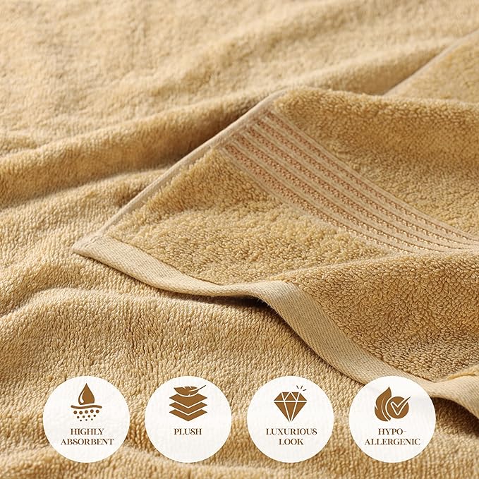 Superior Heritage Egyptian Cotton 3 Piece Towel Set, Heavyweight Towels for Bathroom, Guest Bath, Luxury Home Decor, Plush Absorbent Essentials, Includes 1 Bath, 1 Hand, 1 Face Towel, Gold
