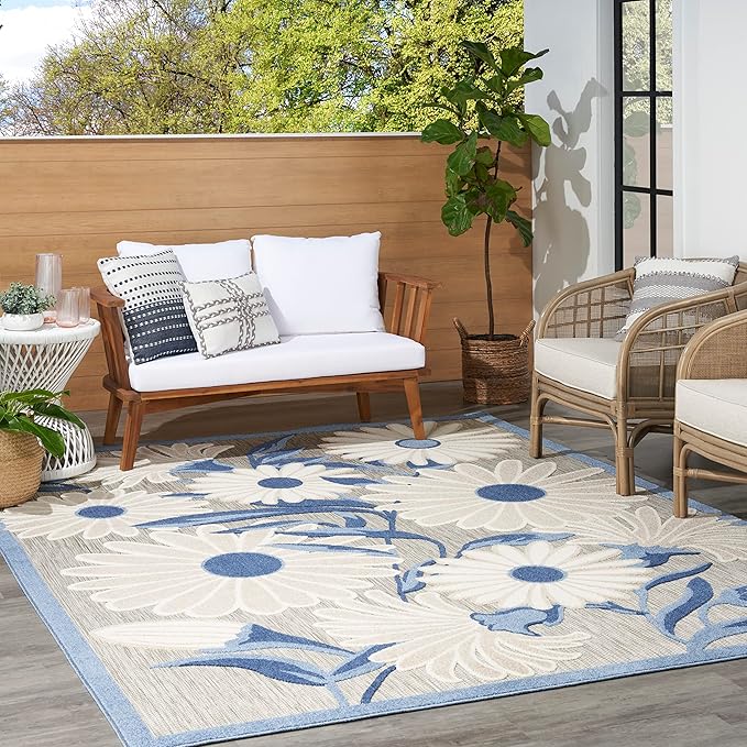 Nourison Home Aloha Blue Grey 3'6" x 5'6" Area Rug - Easy Clean, Non Shedding, Bed Room, Living Room, Dining Room, Kitchen (4' x 6')