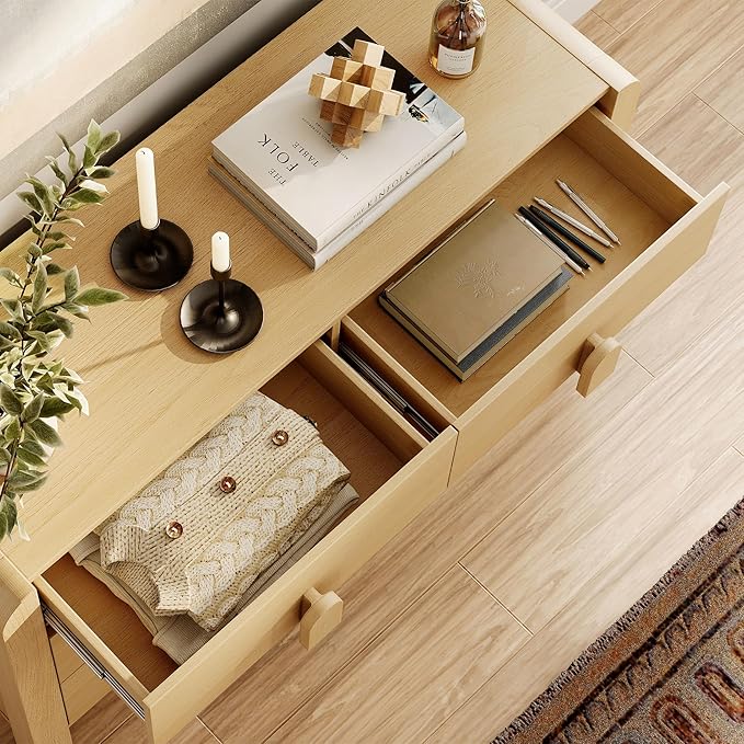 WAMPAT 47.2" W Buffet Cabinet with 6 Drawers, Modern Sideboard Buffet Cabinet with Storage, Buffet Table Coffee Bar Wine Bar Storage Cabinet for Dining Room, Living Room, Hallway, Oak
