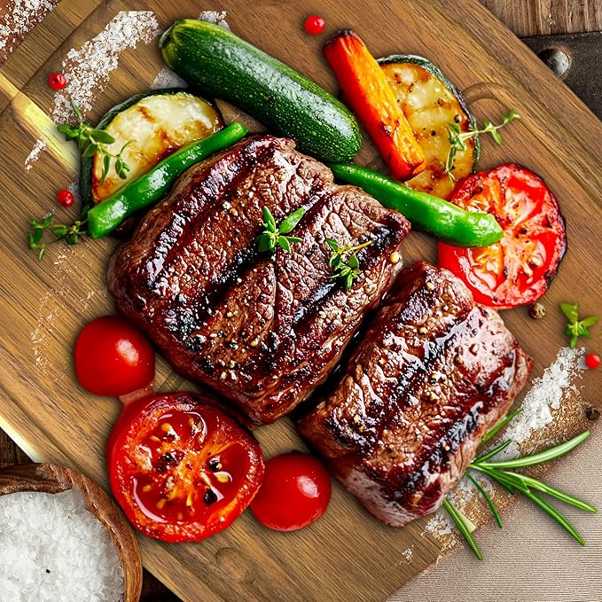 Grill Legacy Wooden Steak Plate Set (2 pack) - Complete Steak Plate for Eating with Premium Steak Knives and Forks - The Ultimate Gift for Steak Lovers.