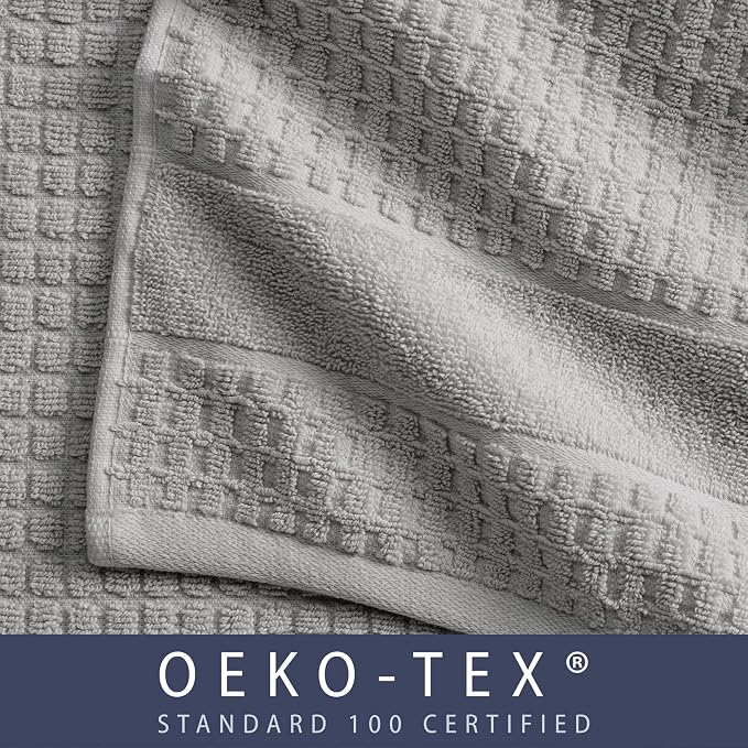 100% Cotton Super Soft Luxury Bath Towel Set | Quick-Dry and Highly Absorbent | Waffle Textured | 550 GSM | Includes 4 Bath Towels | Harper Collection (Light Grey)