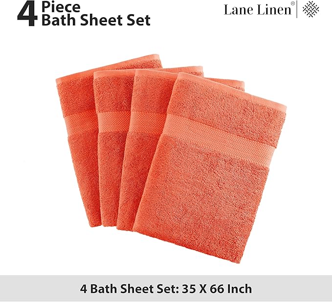 LANE LINEN 100% Cotton 4 Pack Bath Sheets Set (35"x66") - Ring Spun, Ultra Soft & Highly Absorbent Extra Large Towels - Multipurpose Premium Hotel Quality Bathroom Towel - Tiger Lily
