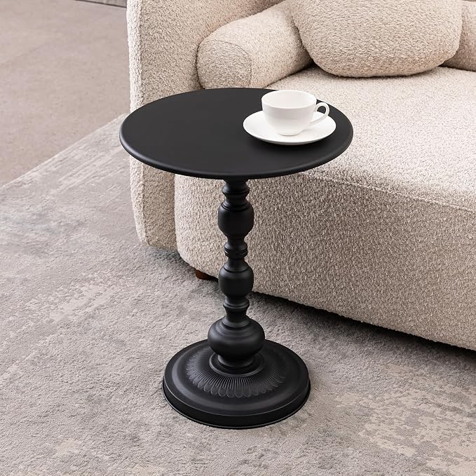 Vintage Metal Side Table, Matte Black Round Nightstand Suitable for Bedside or Sofa, Decorative Table for Small Space Living Room, Bedroom