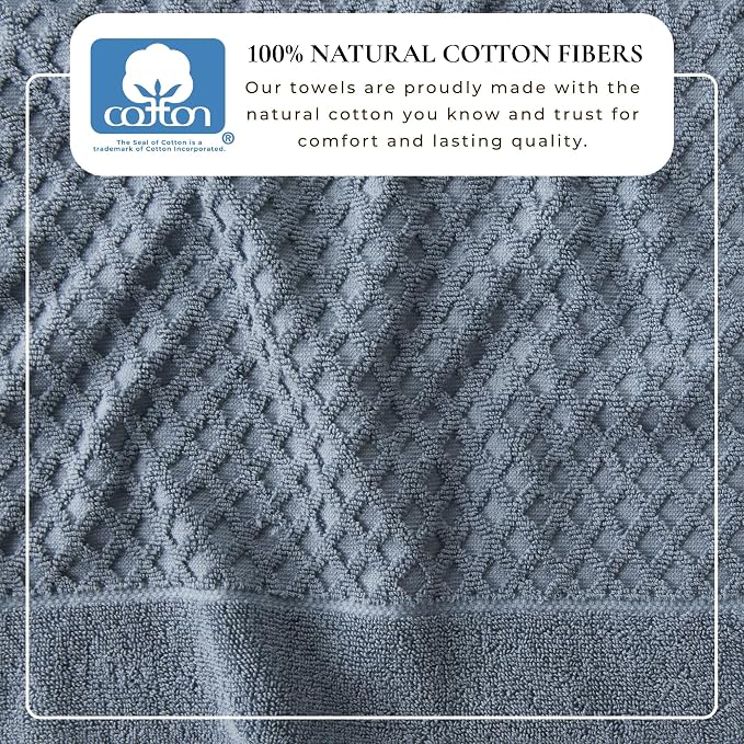 Great Bay Home Bath Towels - 100% Cotton 6 Piece Towel Set - Diamond Waffle Weave - Absorbent, Durable, Quick-Dry Towels for Bathroom (Blue)