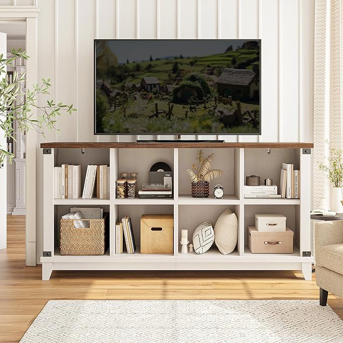 EnHomee 8-Cube Storage Organizer, Farmhouse Bookshelf, Display Shelf for Living Room, Bedroom, Home Office, White