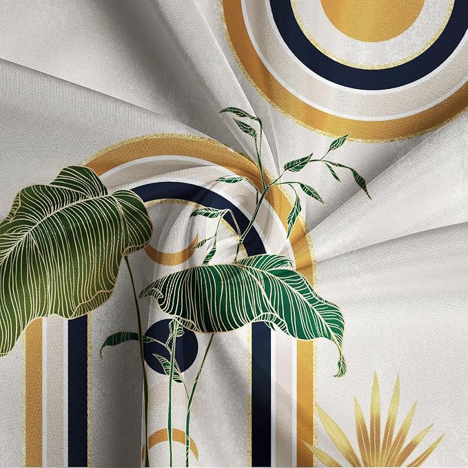 Green Brown Boho Shower Curtain Mid Century Abstract Plant Tropical Leaves Bath Curtain Modern Minimalist Geometric Arch Bath Decor Waterproof Polyester Fabric with Hooks 72x78 inch