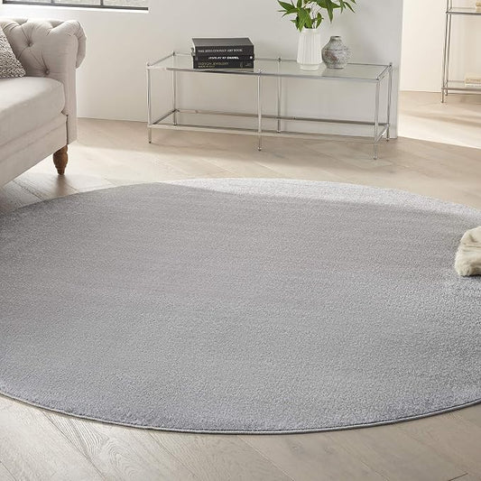 Nourison Home Nourison Essentials Silver Grey 8' x Round Area Rug - Easy Clean, Non Shedding, Bed Room, Living Room, Dining Room, Kitchen (8' x Round)