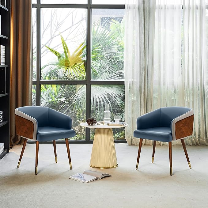 ARTPLAN Dinning Room Chairs Set of 2,Leather Upholstered Accent Chairs for Living Room Arm Chairs for Home Indoor Furniture,Navy Blue