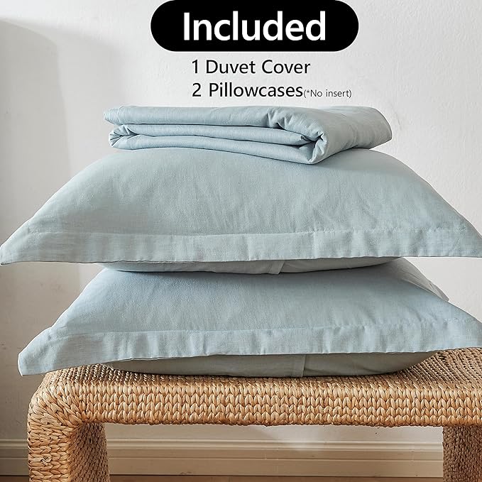 FALUCA French Linen Blend Duvet Cover Set 3Pcs King (104"x92") - Soft, Breathable, Cooling Farmhouse Bedding for Hot Sleeper (King, Dusty Blue)