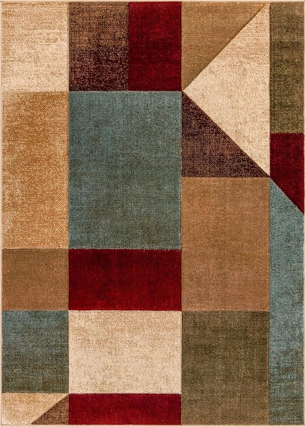 Well Woven Good Vibes Marcia Multi Color 5'3" x 7'3" Modern Area Rug for Living & Dining Room - Stain-Resistant, Hand-Carved, 3D Abstract Design