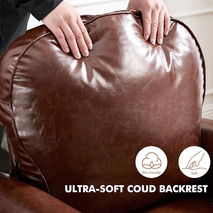 Mid Century Accent Chair, Modern Faux Leather Arm Chair, Comfy Upholstered Reading Chairs Single Sofa Chair for Living Room, Bedroom, Club, Brown