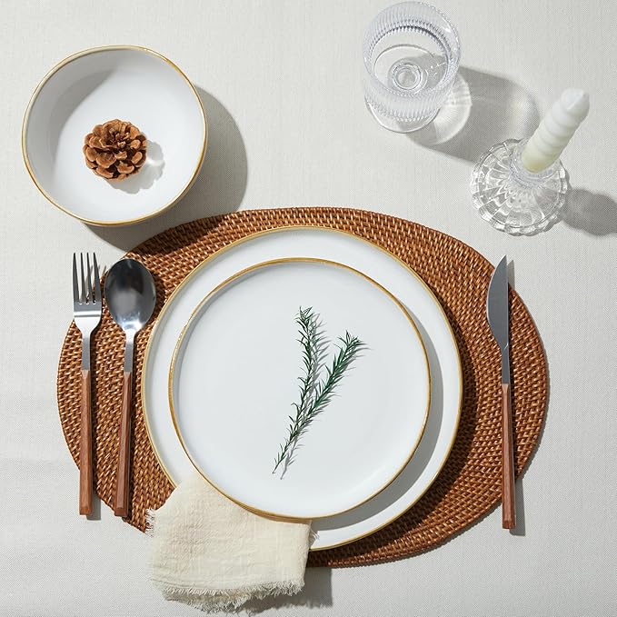 Dinnerware Set for 4, Ceramic Dish Set, Plate and Bowl Set, Microwave & Dishwasher Safe Dishware Set, Chip & Scratch Resistant Dinner Sets, Irregular Edge Design, White