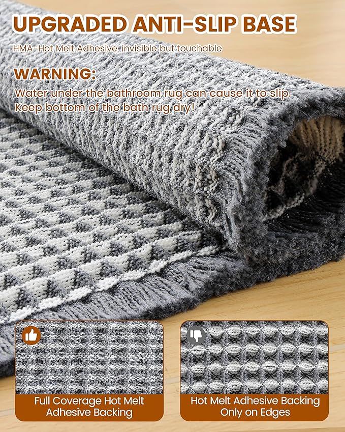 Smiry Waffle Bath Mat 36x24, Extra Soft Absorbent Bathroom Rugs, Non Slip Machine Washable Quick Dry Bath Rugs for Bathroom Floor, Tub, Shower, Home Decor Accessories, Darkgrey & Cream