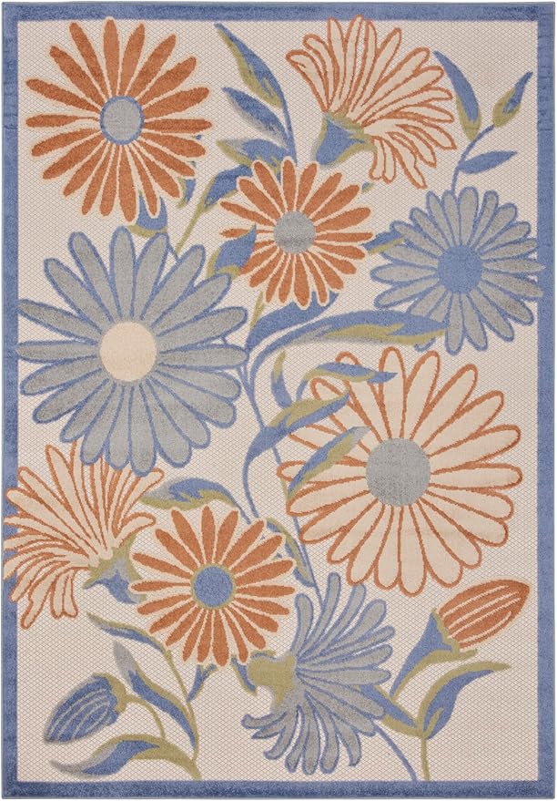 Nourison Home Aloha Beige Multicolor 3'6" x 5'6" Area Rug - Easy Clean, Non Shedding, Bed Room, Living Room, Dining Room, Kitchen (4' x 6')