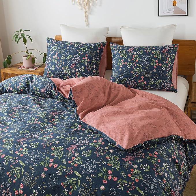 HoneiLife Twin Duvet Cover Set - 100% Cotton Comforter Cover Floral Duvet Cover Sets,Soft & Breathable Duvet Cover with Zipper Closure and Corner Ties,2-PCS Wildflower Comforter Cover Sets- Flower Sea