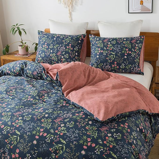 HoneiLife Twin Duvet Cover Set - 100% Cotton Comforter Cover Floral Duvet Cover Sets,Soft & Breathable Duvet Cover with Zipper Closure and Corner Ties,2-PCS Wildflower Comforter Cover Sets- Flower Sea
