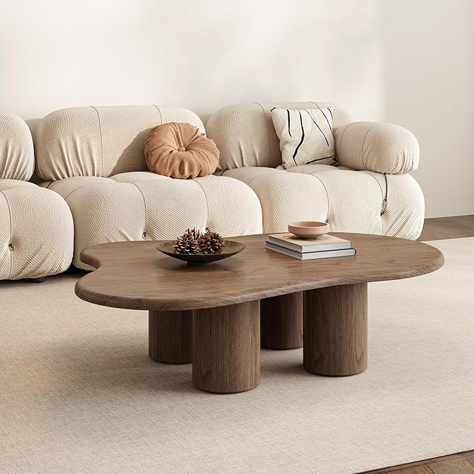47.24" Cloud Coffee Table- Modern Cute End Table,Cartoon Coffee Table Low Center Table,Irregular Indoor Tea Table for Small Space, Living Room Walnut