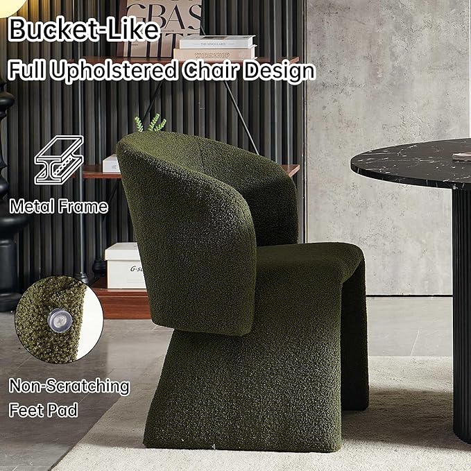 NORDICANA 5-Piece Round Dining Table Set for 4, Modern 47-Inch Kitchen Table and Chair Set, Dining Set with Dark Green Upholstered Armchairs, Manufactured Wood Top with Black Marble Effect Finish