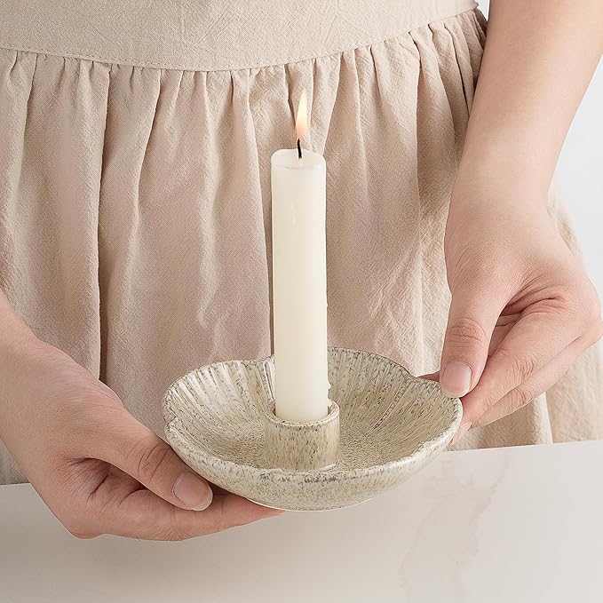 Ceramic Candlestick Holder， Candle Holder for Taper Candles,Incense, Santo Palo, Halloween Christmas Wedding Parties, Dining Room Home Decoration Display - Camel