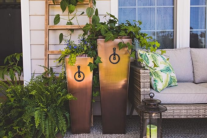 H Potter Tall Planter Antique Copper Patio Deck Indoor Outdoor Garden Flower Planters Set of 2