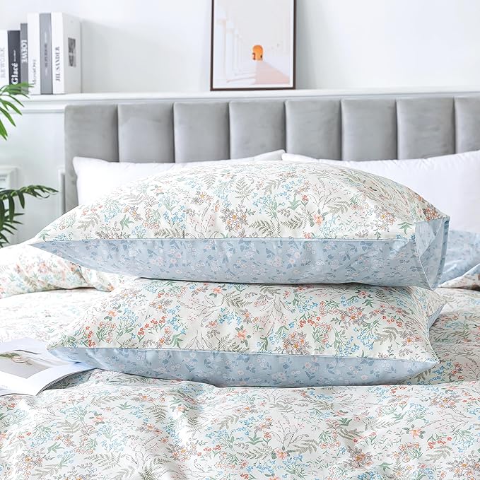 HoneiLife Wildflower Duvet Cover King - 100% Cotton Comforter Cover Sets, 3-PC Floral Botanical Bedlinen Set, Botanical Duvet Cover with Zipper Closure & Corner Ties