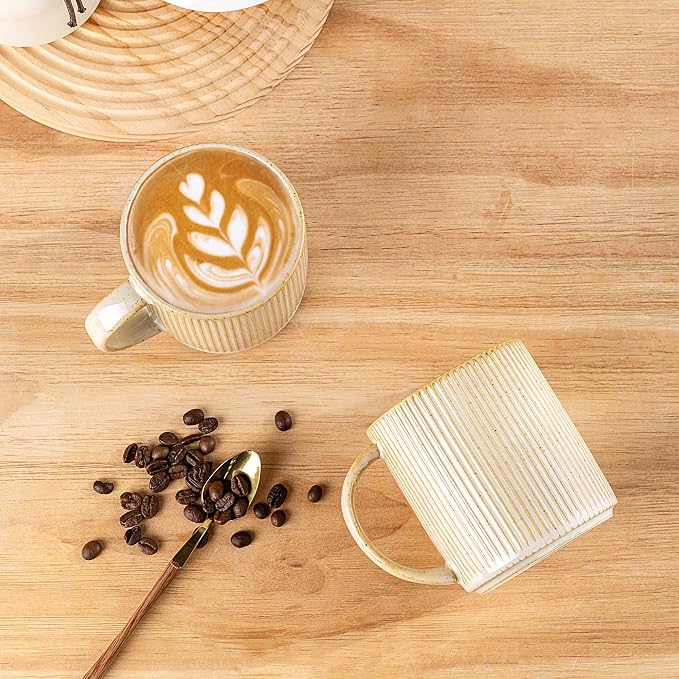 theterra Ceramic Coffee Mugs Set of 6, 14.2oz Handmade Coffee Cups with Handle for Latte, Tea, Milk, Beer, Hot Cocoa, Cappuccino