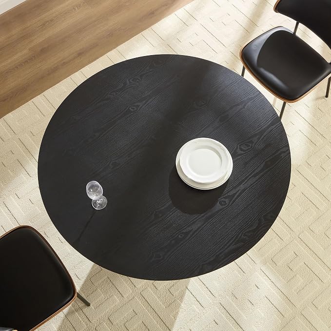 JUSTONE 46 inch Round Dining Table Black, Mid Century Modern MDF Top Pedestal Base Kitchen Table Seats 4 for Dining Kitchen Living Room
