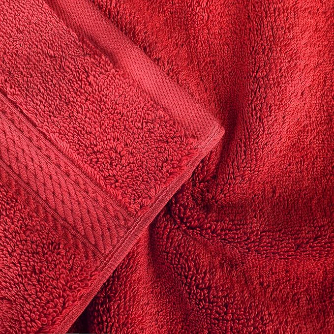 Superior Egyptian Cotton Pile 9 Piece Towel Set, Includes 3 Bath, 3 Hand, 3 Face Towels/Washcloths, Ultra Soft Luxury Towels, Thick Plush Essentials, Guest Bath, Spa, Hotel Bathroom, Red
