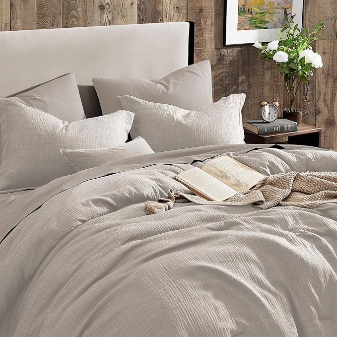 Geniospin Full Comforter Set - 7 Pieces Comforter Full Size, Solid Bedding Sets for All Season, Textured Bed in a Bag with Flat Sheet and Fitted Sheet, Pillowcases and Shams (Ivory, 80''x90'')
