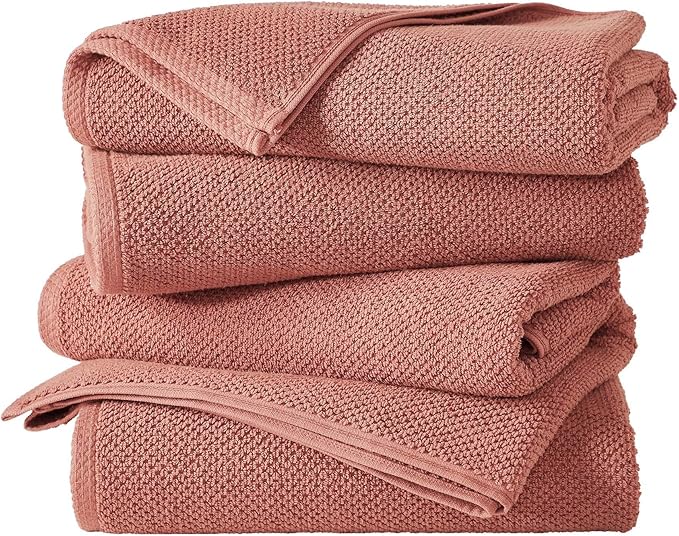 Great Bay Home 100% Cotton 4 Pack 54x27 Bath Towel Set - Absorbent, Quick-Drying, Durable Towels for Bathroom Decor - Low-Twist, Two-Ply Fibers (Desert Rose)