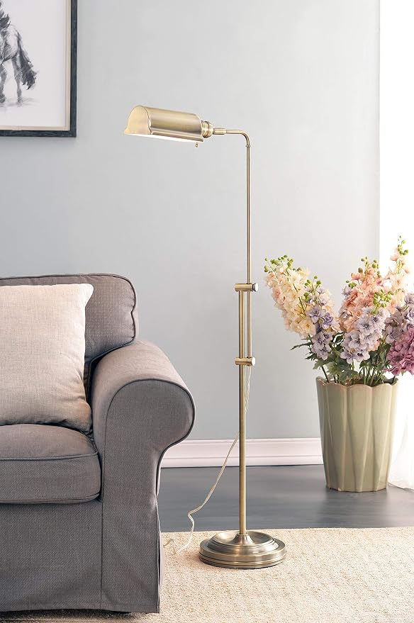Kenroy Home Denton Floor Lamp with Antique Brass Finish, Classic Style, 50" Height, 10.125" Width, 19.5" Depth