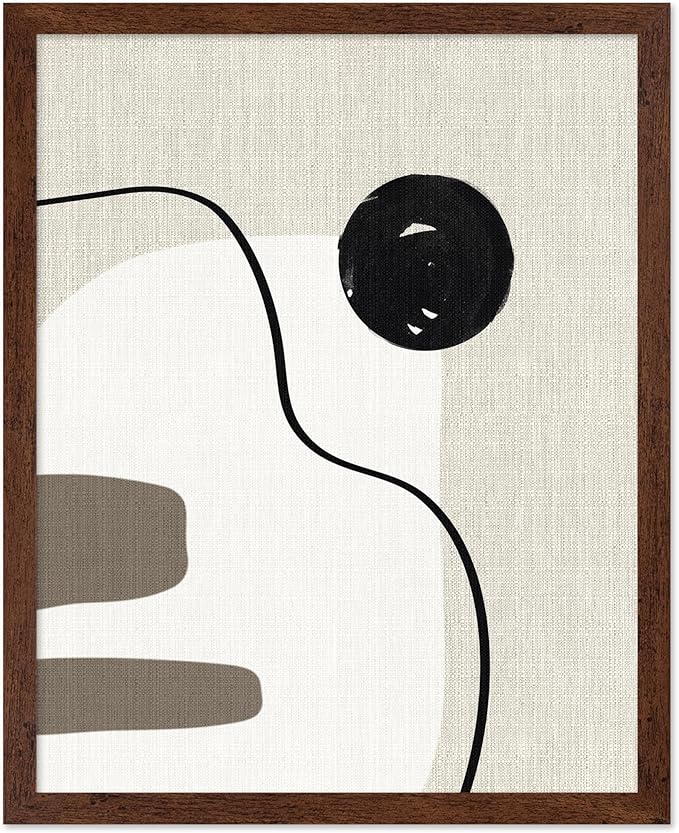 Poster Master Linen Shapes Poster – Lines on Linen Print – Chic Boho Art – Modern Abstract Artwork – Mid-Century Modern Piece – Great Bedroom or Living Room Decor – 8x10 Brown Framed