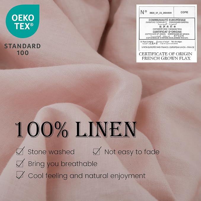 Simple&Opulence Linen Throw Pillow Covers Pack of 2, Triple Coconut Button Vintage Farmhouse Natural Flax Decorative Square Cushion Cover for Sofa Couch Chair - Brush Pink, 18'' x 18''