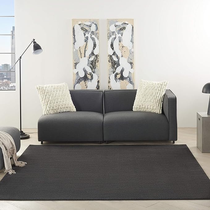 Nourison Home Nourison Essentials Black 7' x Square Area Rug - Easy Clean, Non Shedding, Bed Room, Living Room, Dining Room, Kitchen (7' x Square)