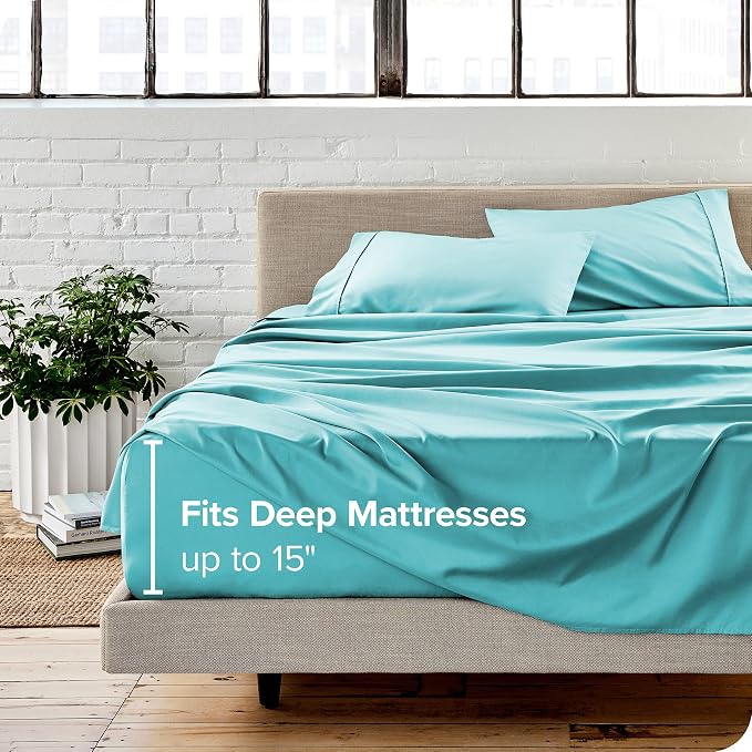 Bare Home Split King Sheet Set - 1800 Ultra-Soft Microfiber Bed Sheets - Double Brushed - Deep Pockets - Easy Fit - 5 Piece Set - Bedding Sheets & Pillowcases (Split King, Aqua)