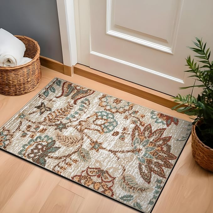 Rugshop Beige Floral Area Rug 2x3- Vintage Botanical Indoor Carpet for Living Room, Bedroom, or Dining Room – Non-Shedding, Soft Low-Pile Traditional Rug 2' x 3'
