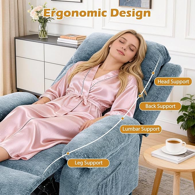 Korser Recliner Chair, Living Room Chairs for Adults, Padded Deep Seat Reading Chair with Side Pockets, Small Recliners for Small Spaces, Lounge Chair for Living Room, Bedroom, and RV (Chenille)