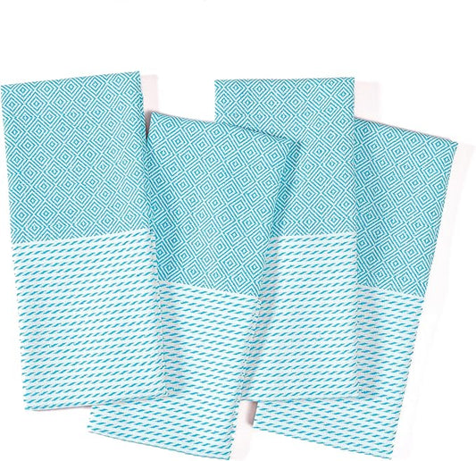 TWINY threads Kitchen Towel Diamond Design, Premium 100% Cotton Kitchen Linen Set, Large Dish Rags and Wash Rags, Absorbent Quick Drying, Washable Reusable, Pack of 4, 18"x26", Aqua Blue