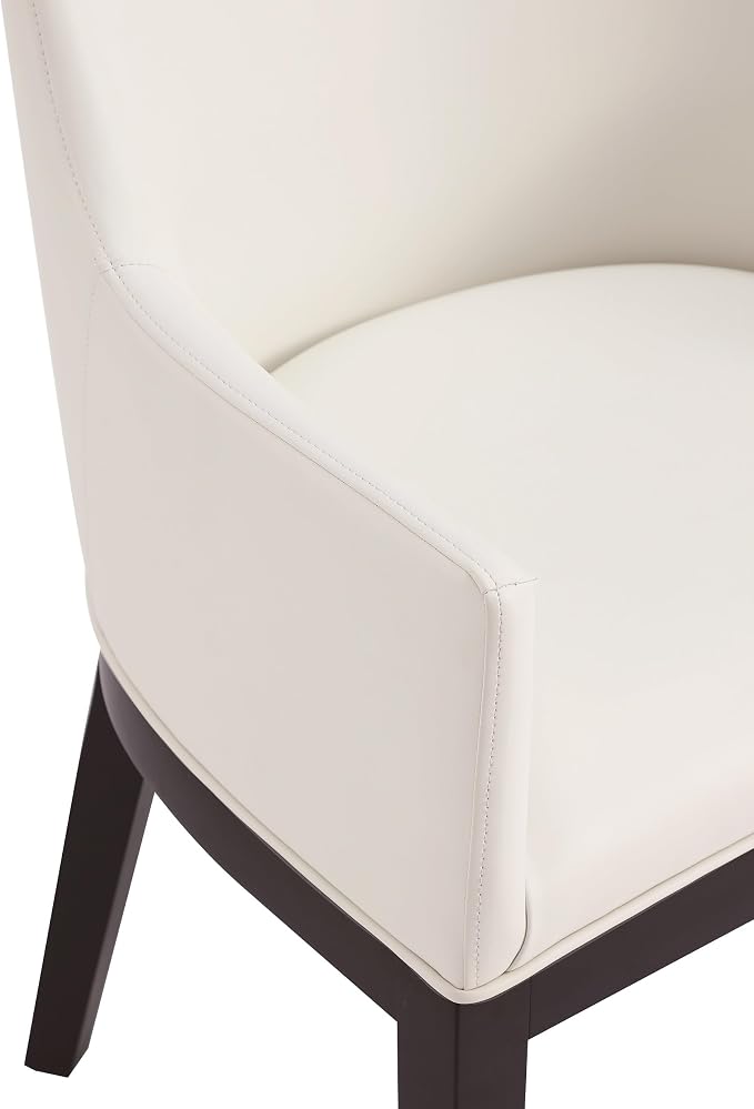 Manhattan Comfort Gansevoort Modern Faux Leather Dining Chair with Arms, Leatherette Upholstery on Solid Beech Wood Frame, Accent Furniture for Kitchen Table or Office, Set of 1, Cream