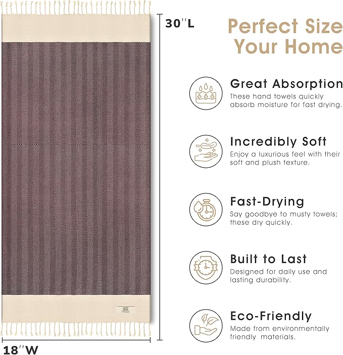 Hand Towels - Set of 2 | 18" x 30" - Decorative Turkish Hand Towel for Bathroom, Kitchen, Guest, Face, Hair, Tea, Dishcloth (Herringbone, Claret Red)